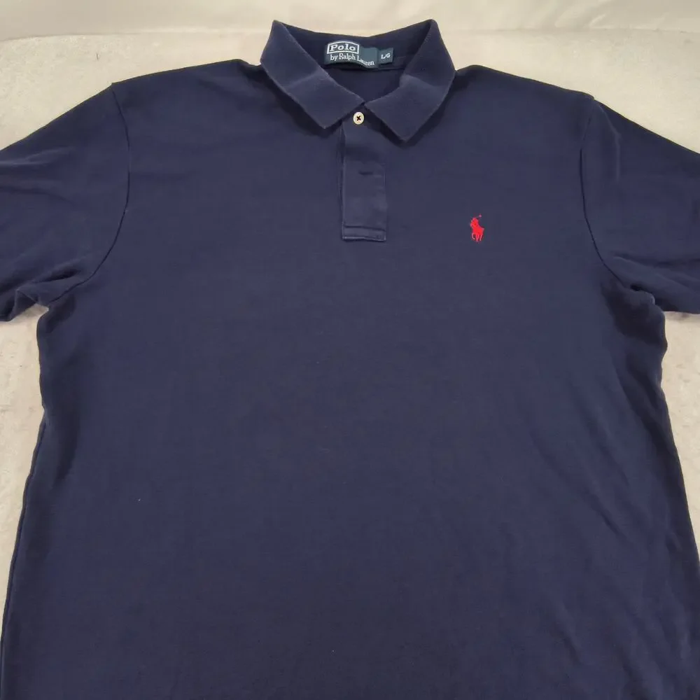 Polo by Ralph Lauren Short Sleeve Collared Polo Shirt Mens Size Large L Navy Red